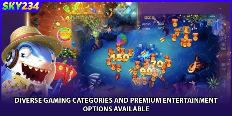 Diverse gaming categories and premium entertainment options available